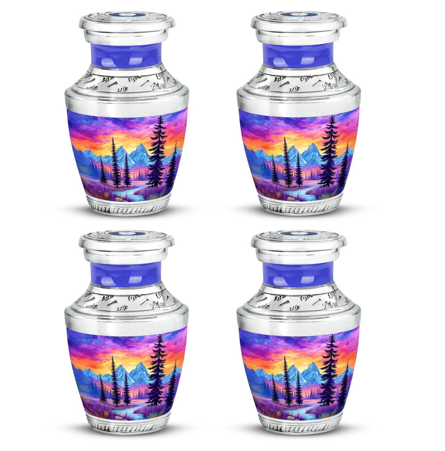 Powder Blue Beach Cremation Urn back view with polished surface - contemporary beach design with modern artistic flair - 10 inch aluminum urn for cremated remains