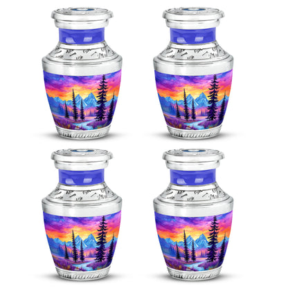 Powder Blue Beach Cremation Urn back view with polished surface - contemporary beach design with modern artistic flair - 10 inch aluminum urn for cremated remains