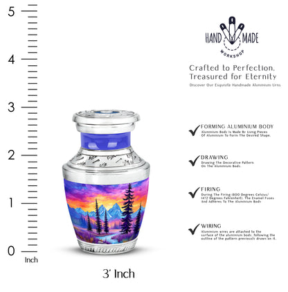 Sapphire Blue Beach Cremation Urn top-down view of secure threaded lid - artistic beach interpretation with creative detail - mini keepsake memorial for portion of cremation ashes