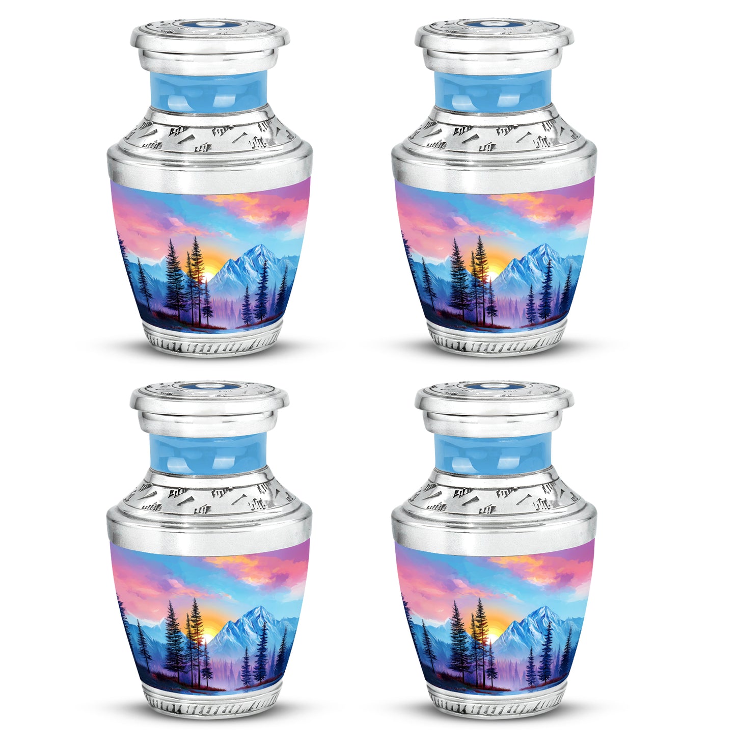 Powder Blue Beach Cremation Urn back view with polished surface - contemporary beach design with modern artistic flair - 10 inch aluminum urn for cremated remains