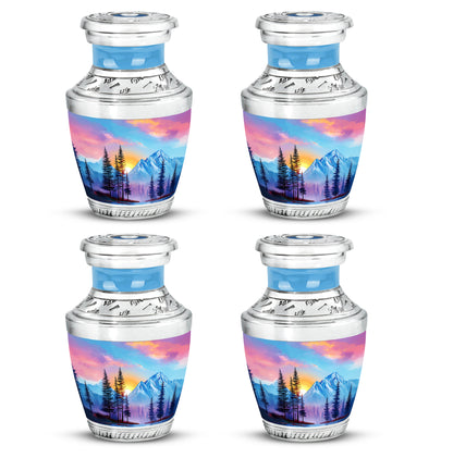Powder Blue Beach Cremation Urn back view with polished surface - contemporary beach design with modern artistic flair - 10 inch aluminum urn for cremated remains