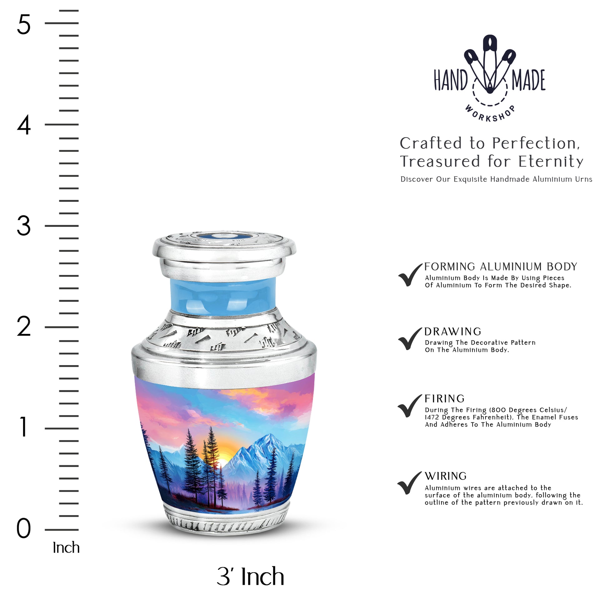 Indigo Beach Cremation Urn top-down view of secure threaded lid - contemporary beach design with modern artistic flair - mini keepsake memorial for portion of cremation ashes