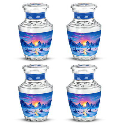 Soft Blue Beach Cremation Urn back view with polished surface - artistic beach interpretation with creative detail - 10 inch aluminum urn for cremated remains