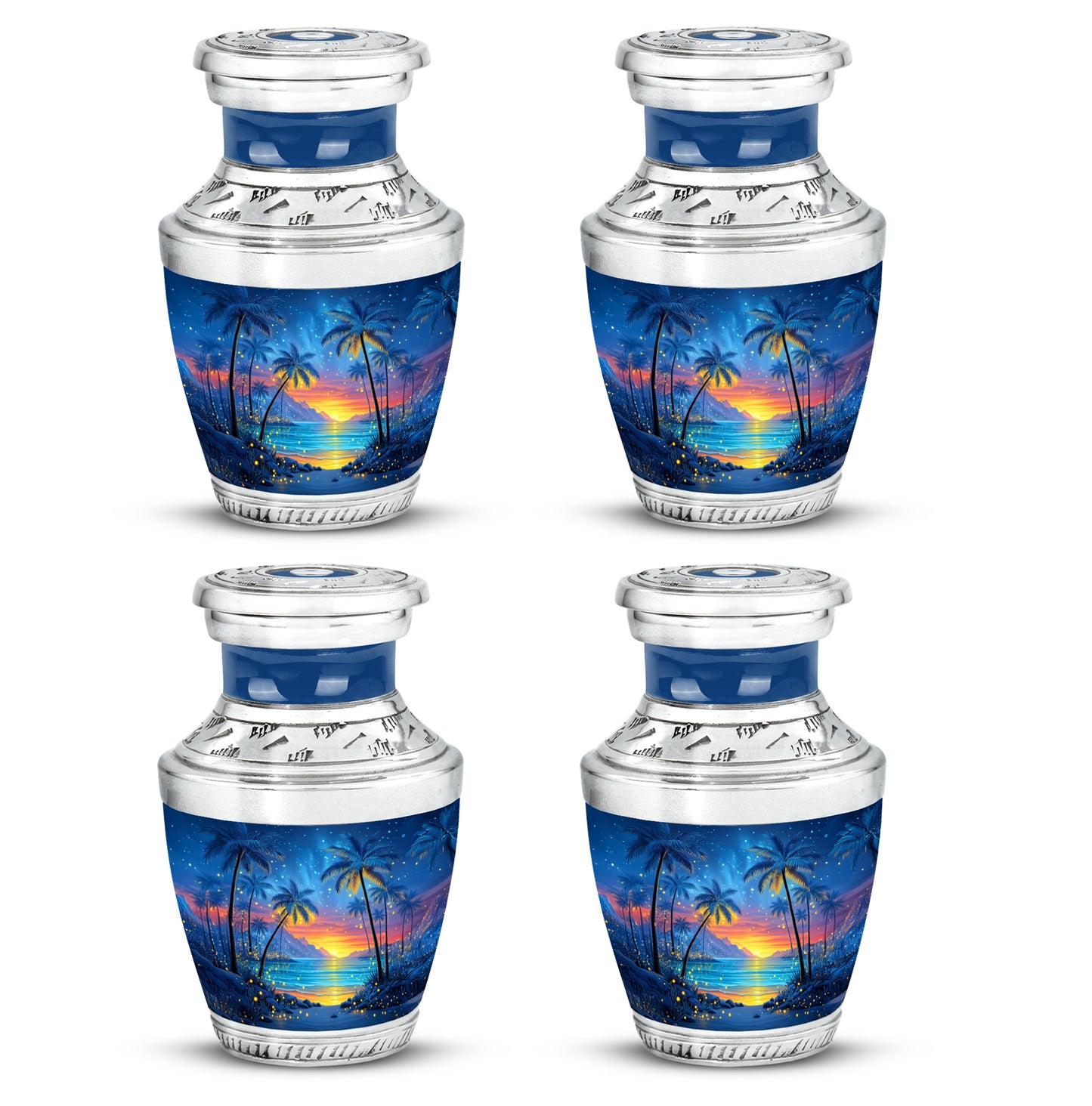 Azure Beach Cremation Urn back view with polished surface - contemporary beach design with modern artistic flair - 10 inch aluminum urn for cremated remains