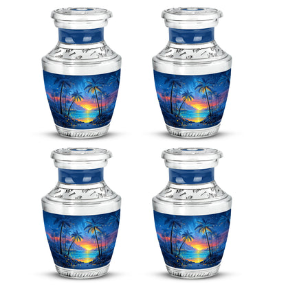 Azure Beach Cremation Urn back view with polished surface - contemporary beach design with modern artistic flair - 10 inch aluminum urn for cremated remains