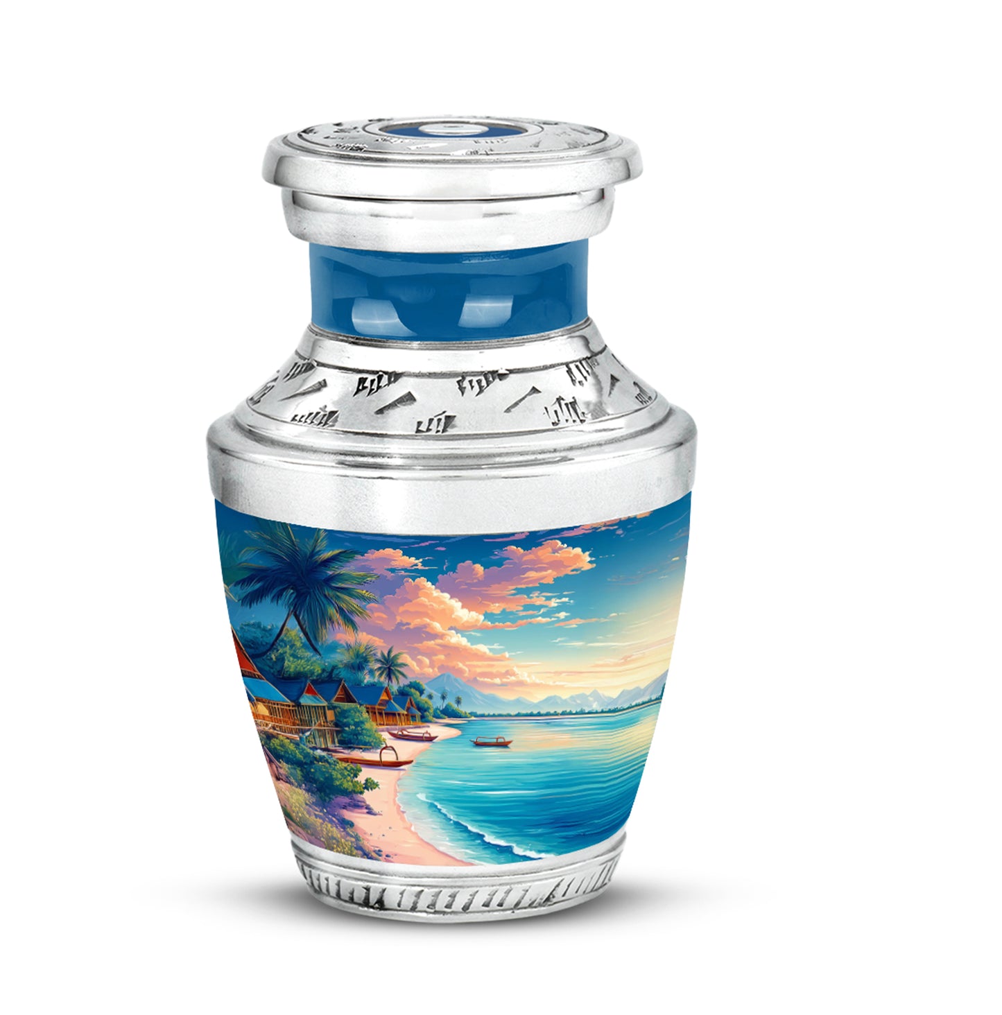 Blue Stately Beach Cremation Urns for Human Ashes - 10-inch, 200 cu in - Yatskia