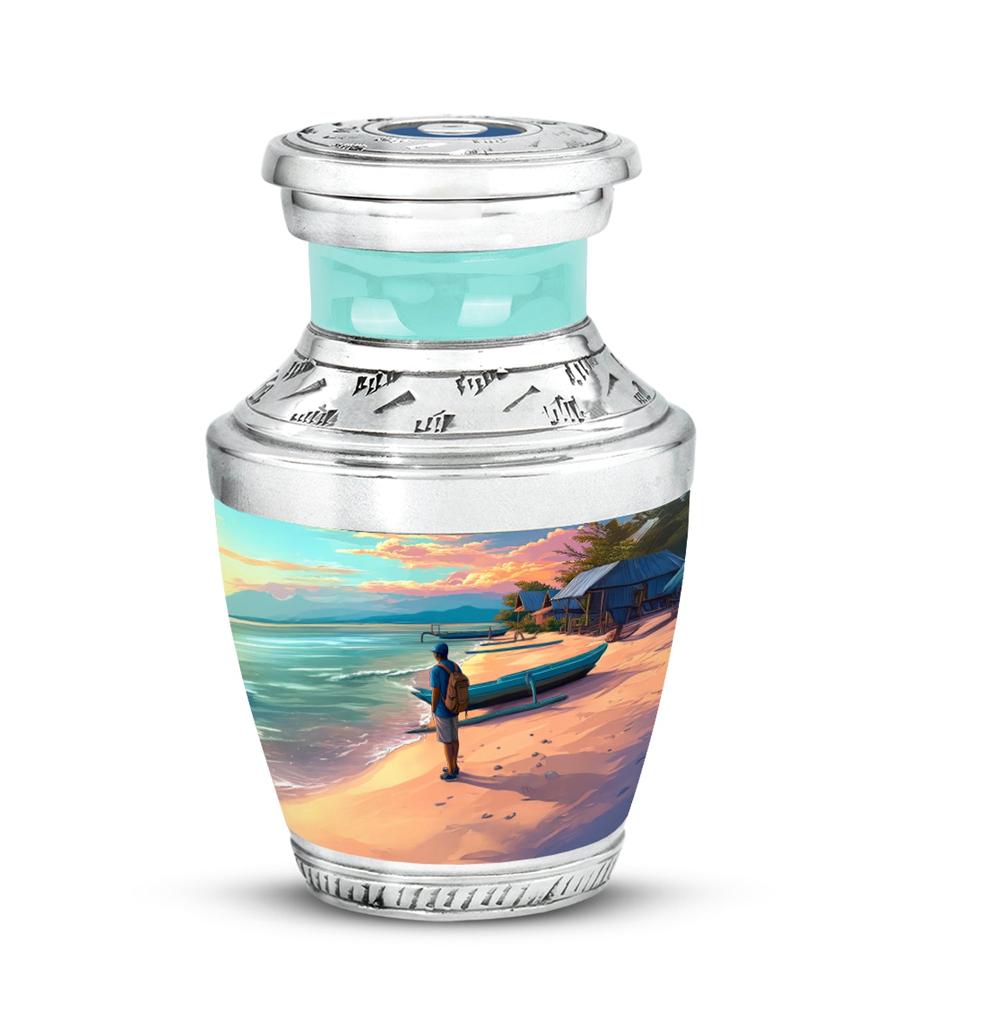 Blessed Beach Cremation Urns for Human Ashes - Teal 10-inch - Yatskia