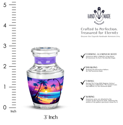 Majestic Purple Beach Cremation Urn top-down view of secure threaded lid - contemporary beach design with modern artistic flair - mini keepsake memorial for portion of cremation ashes
