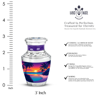 Twilight Purple Beach Cremation Urn top-down view of secure threaded lid - artistic beach interpretation with creative detail - mini keepsake memorial for portion of cremation ashes