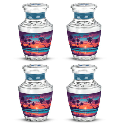 Slate Blue Beach Cremation Urn back view with polished surface - modern art-inspired beach motif on sleek aluminum - 10 inch aluminum urn for cremated remains