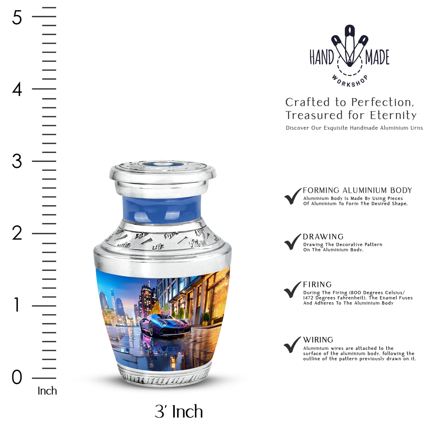 Slate Blue Car Cremation Urn top-down view of secure threaded lid - contemporary car design with modern artistic flair - mini keepsake memorial for portion of cremation ashes