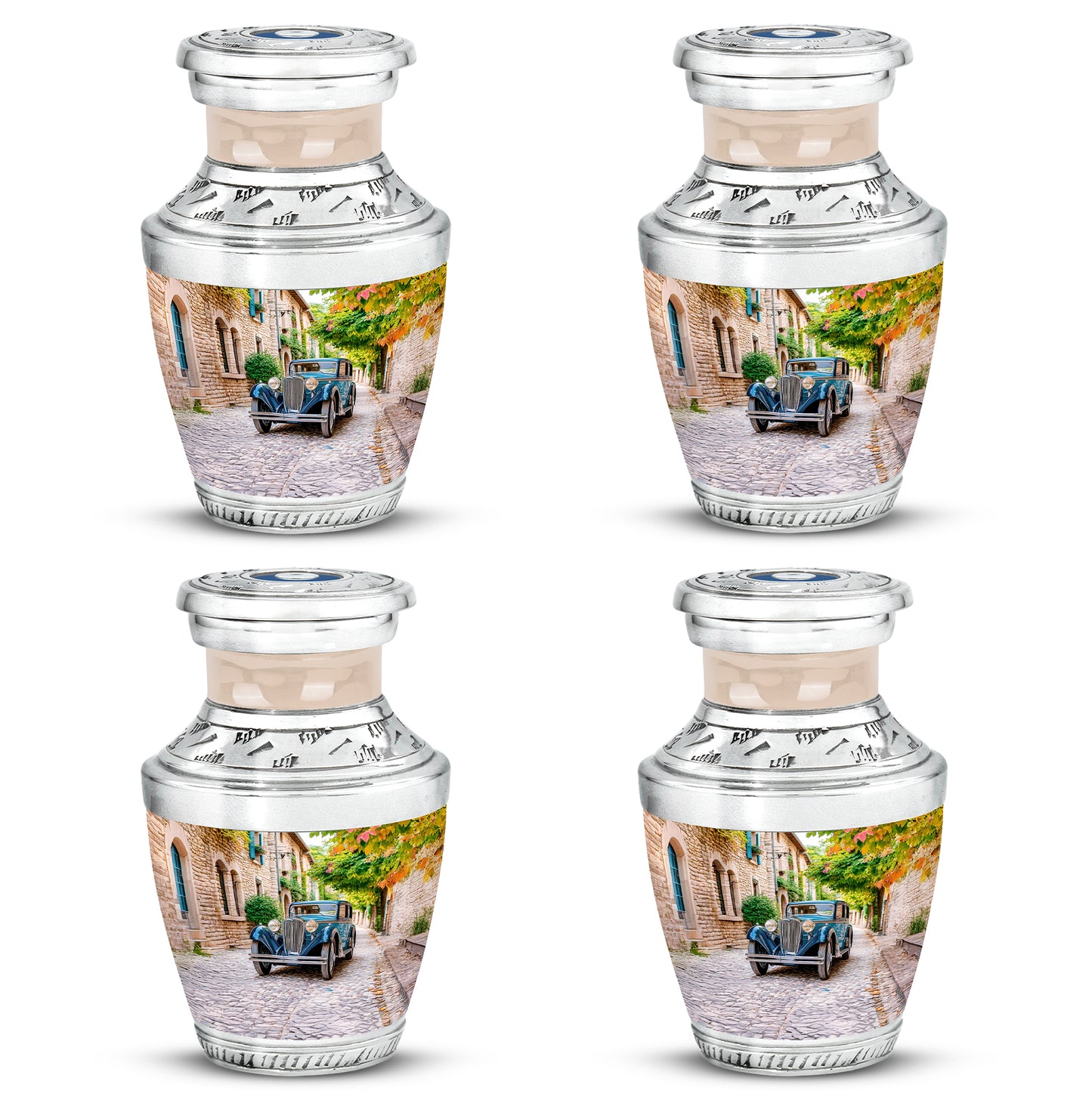 Gilded Gold Car Cremation Urn back view with polished surface - contemporary car design with modern artistic flair - 10 inch aluminum urn for cremated remains