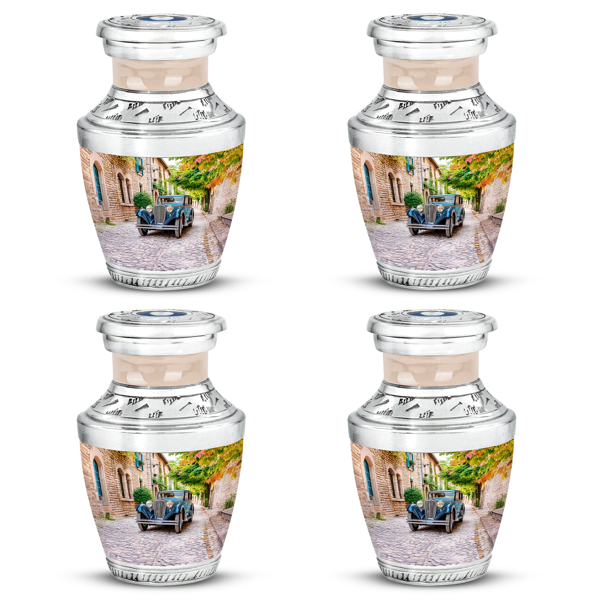 Gilded Gold Car Cremation Urn back view with polished surface - contemporary car design with modern artistic flair - 10 inch aluminum urn for cremated remains
