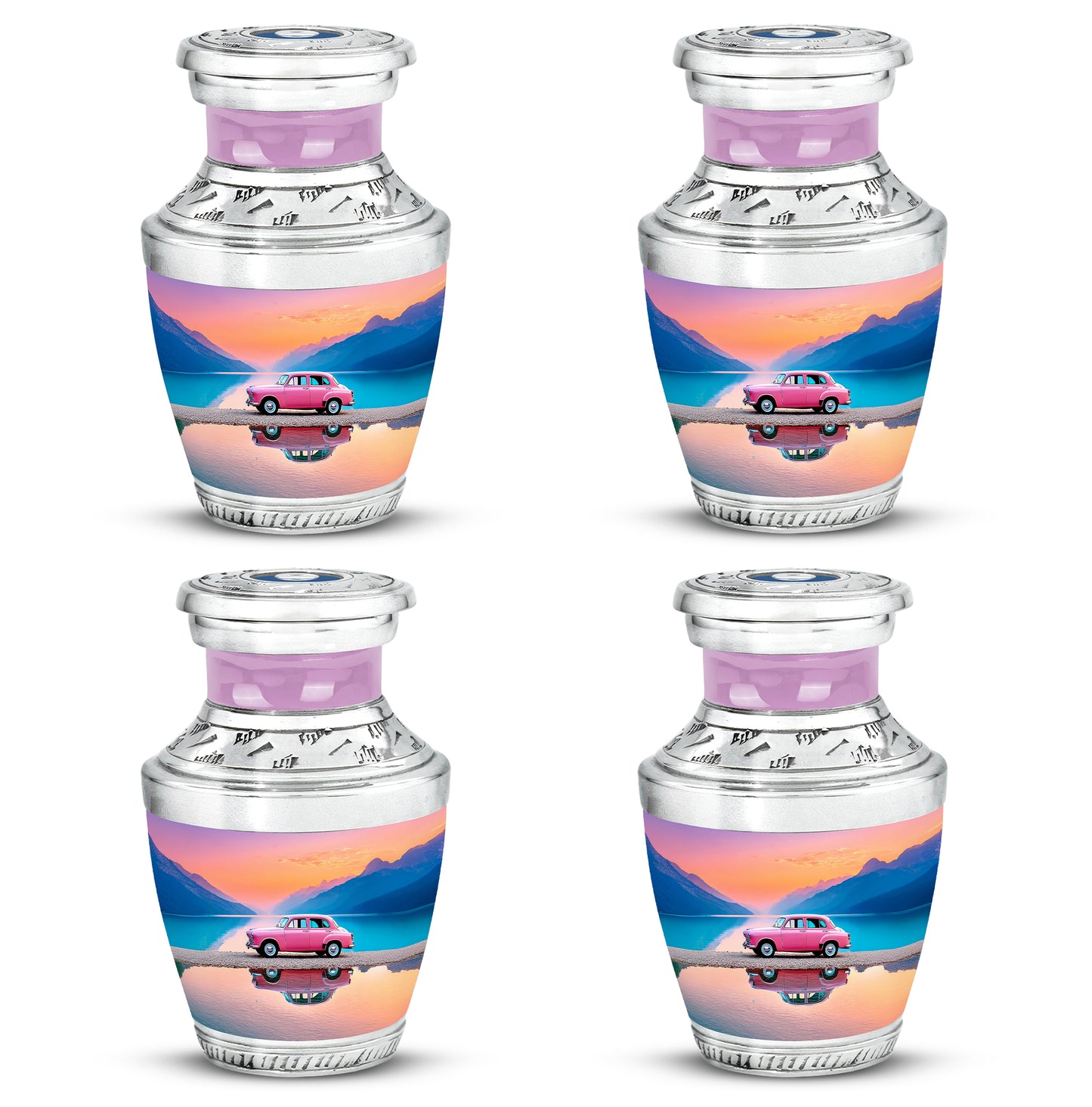Garnet Red Car Cremation Urn back view with polished surface - contemporary car design with modern artistic flair - 10 inch aluminum urn for cremated remains