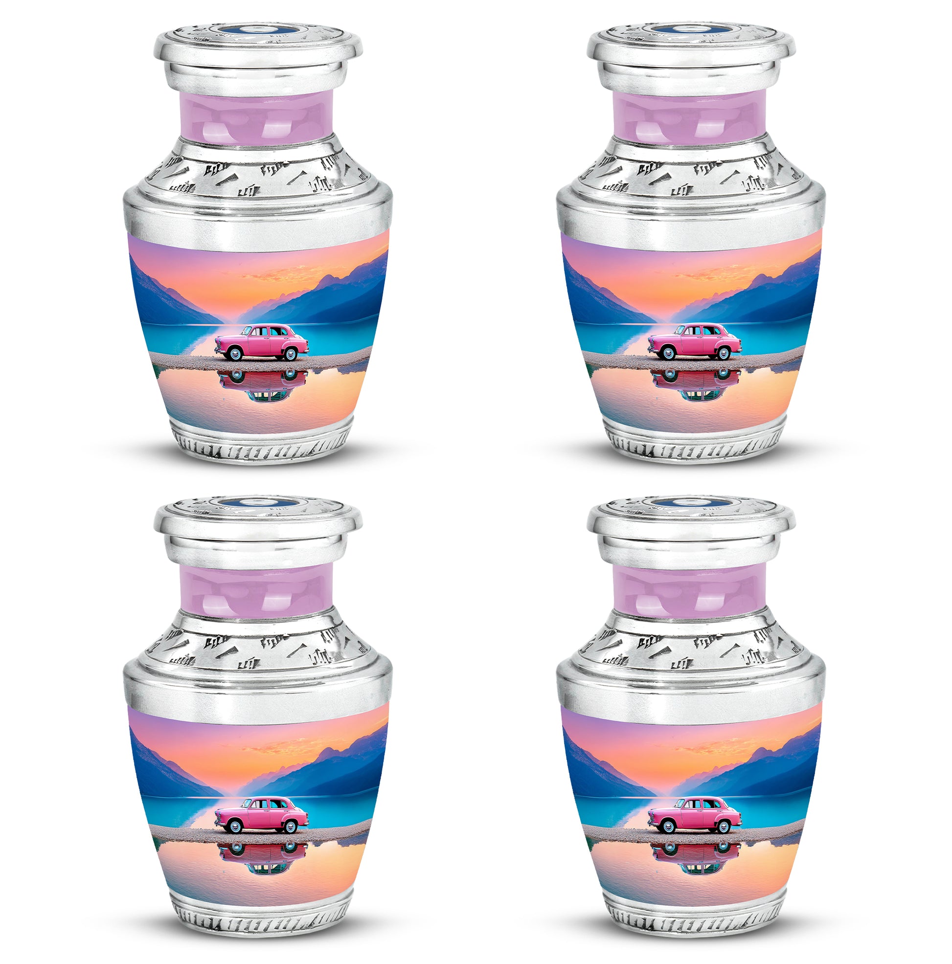 Garnet Red Car Cremation Urn back view with polished surface - contemporary car design with modern artistic flair - 10 inch aluminum urn for cremated remains