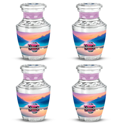 Garnet Red Car Cremation Urn back view with polished surface - contemporary car design with modern artistic flair - 10 inch aluminum urn for cremated remains