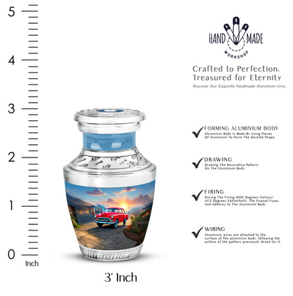 Azure Car Cremation Urn top-down view of secure threaded lid - contemporary car design with modern artistic flair - mini keepsake memorial for portion of cremation ashes