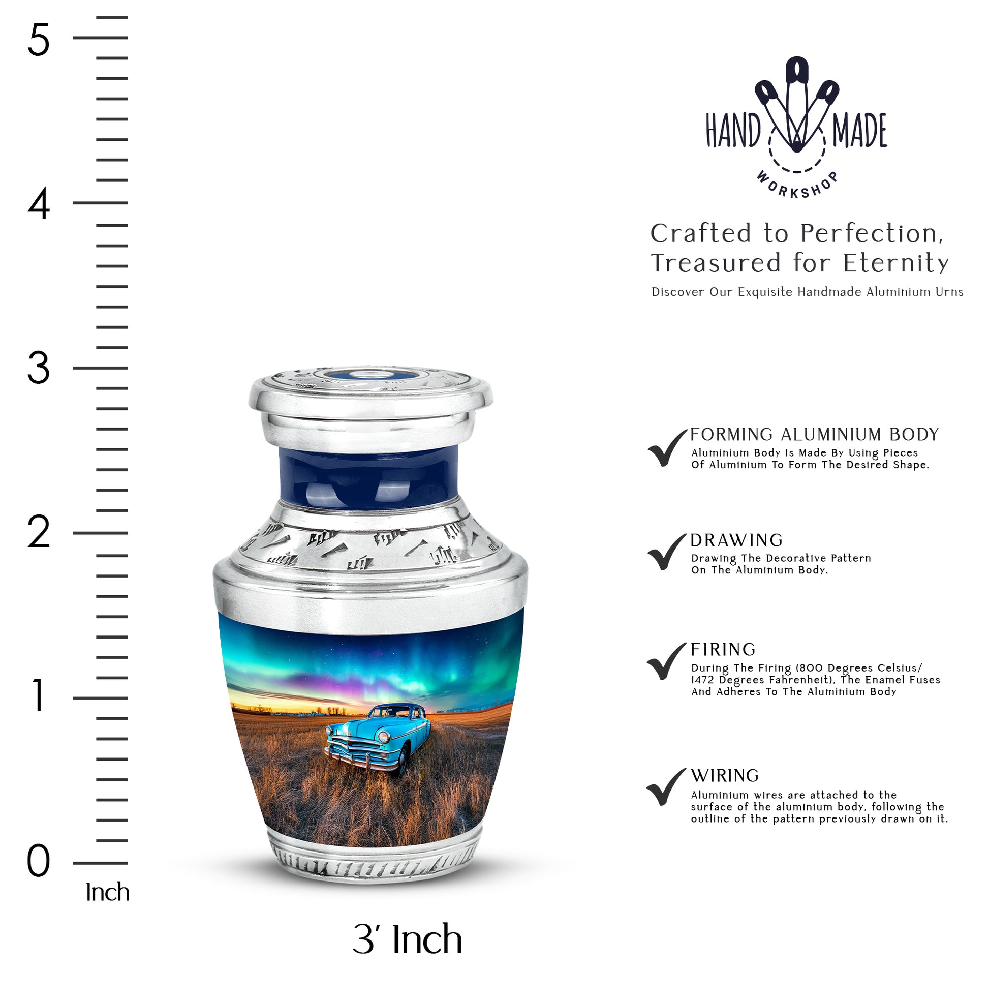 Pastel Blue Car Cremation Urn top-down view of secure threaded lid - contemporary car design with modern artistic flair - mini keepsake memorial for portion of cremation ashes