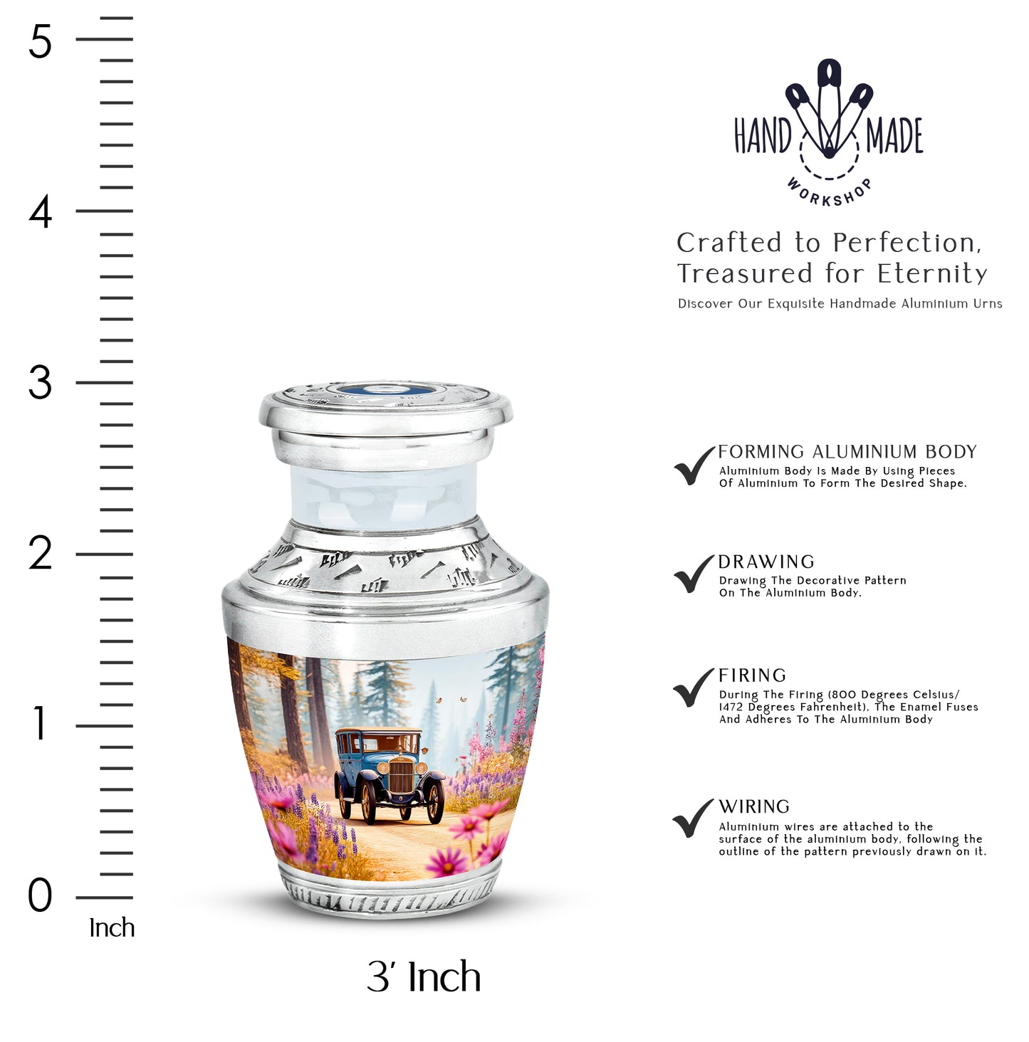 Jewel Teal Car Cremation Urn top-down view of secure threaded lid - contemporary car design with modern artistic flair - mini keepsake memorial for portion of cremation ashes