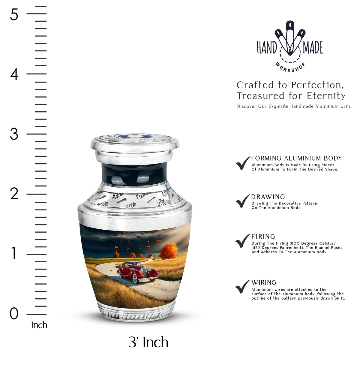 Powder Blue Car Cremation Urn top-down view of secure threaded lid - contemporary car design with modern artistic flair - mini keepsake memorial for portion of cremation ashes