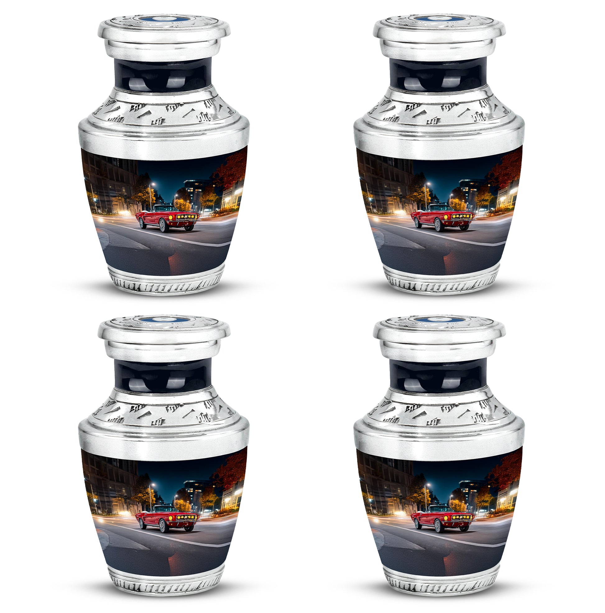 Celestial Blue Car Cremation Urn back view with polished surface - contemporary car design with modern artistic flair - 10 inch aluminum urn for cremated remains