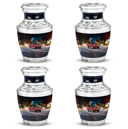 Celestial Blue Car Cremation Urn back view with polished surface - contemporary car design with modern artistic flair - 10 inch aluminum urn for cremated remains