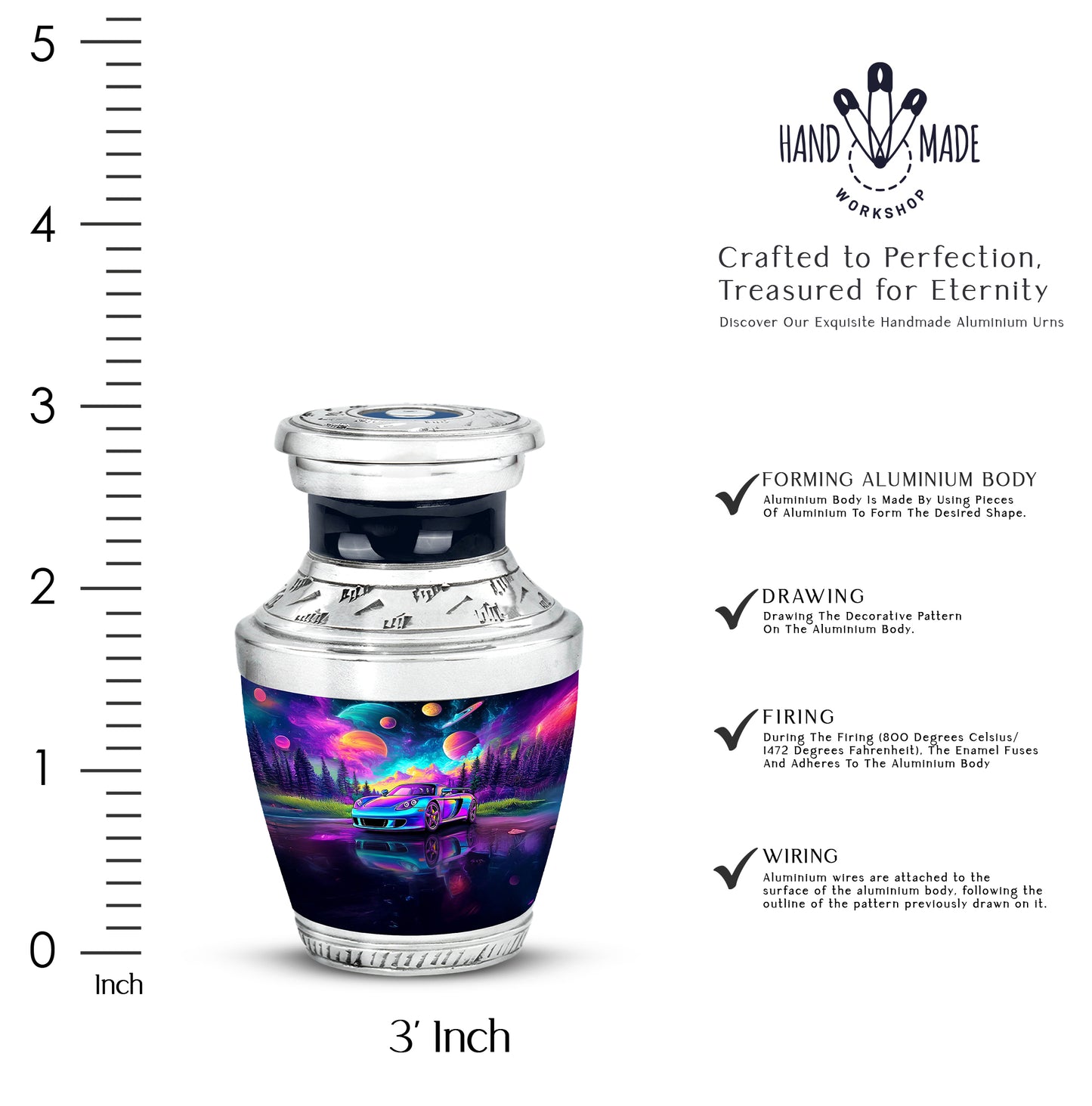 Celestial Blue Car Cremation Urn top-down view of secure threaded lid - contemporary car design with modern artistic flair - mini keepsake memorial for portion of cremation ashes