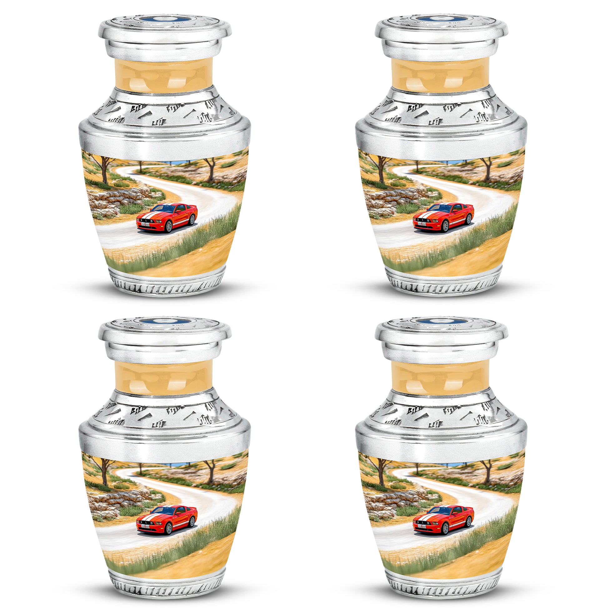 Champagne Gold Car Cremation Urn back view with polished surface - contemporary car design with modern artistic flair - 10 inch aluminum urn for cremated remains