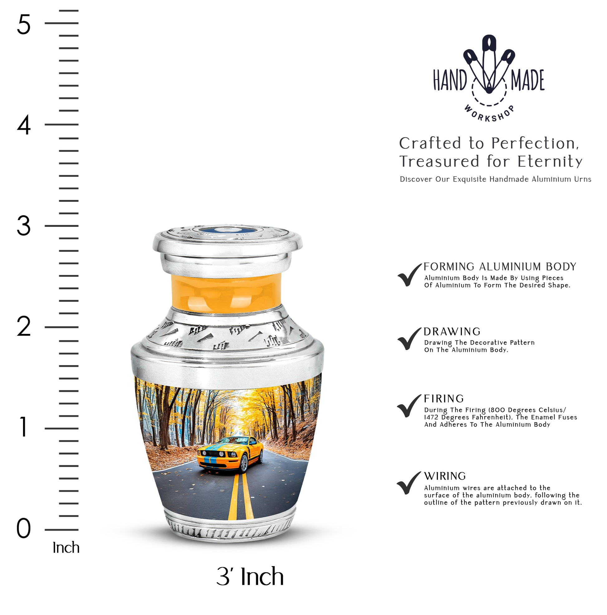 Misty Blue Car Cremation Urn top-down view of secure threaded lid - modern art-inspired car motif on sleek aluminum - mini keepsake memorial for portion of cremation ashes
