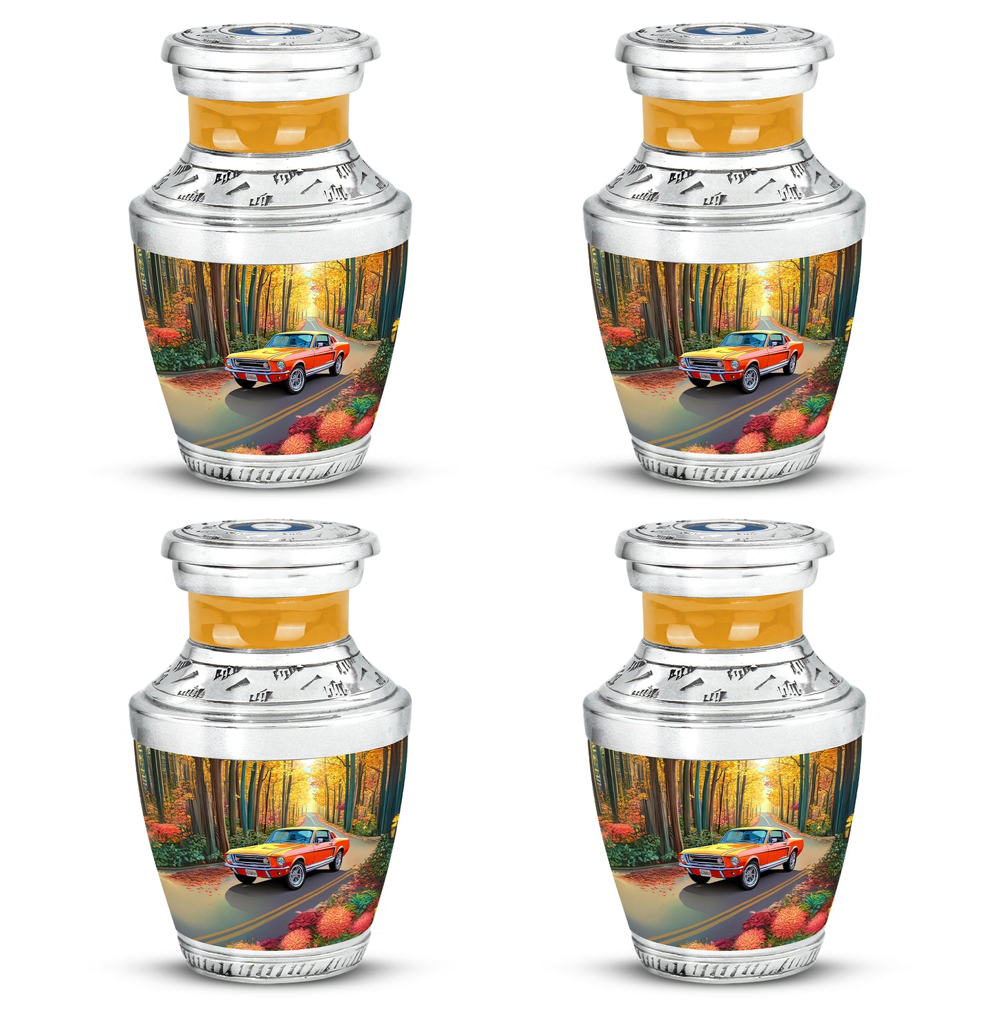 Amber Gold Car Cremation Urn back view with polished surface - contemporary car design with modern artistic flair - 10 inch aluminum urn for cremated remains