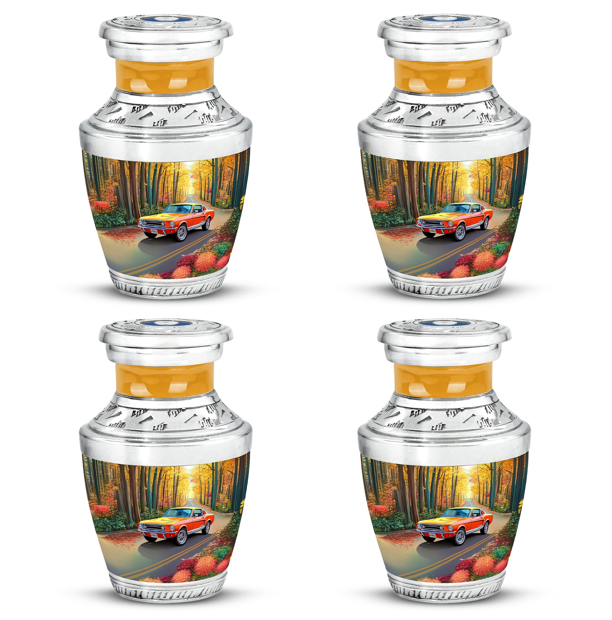 Amber Gold Car Cremation Urn back view with polished surface - contemporary car design with modern artistic flair - 10 inch aluminum urn for cremated remains