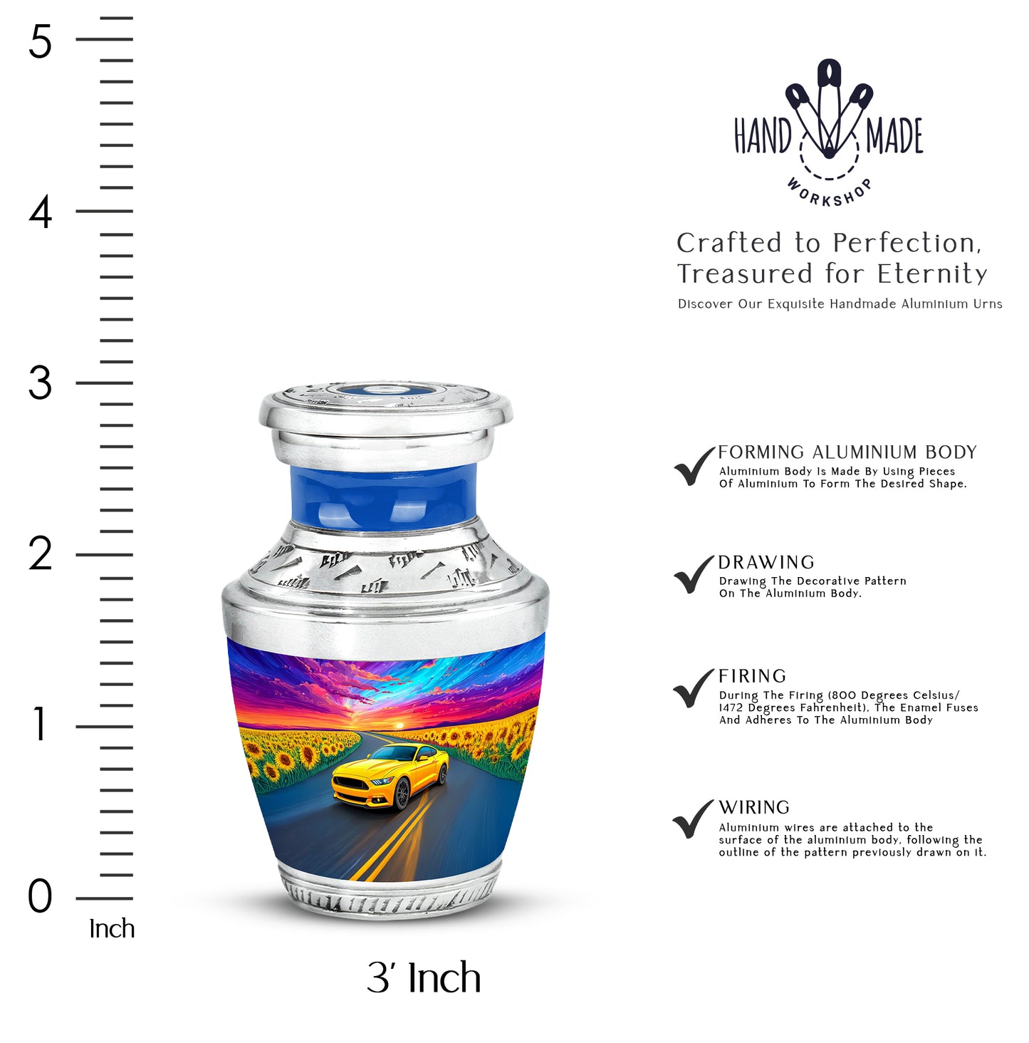 Sky Blue Car Cremation Urn top-down view of secure threaded lid - contemporary car design with modern artistic flair - mini keepsake memorial for portion of cremation ashes