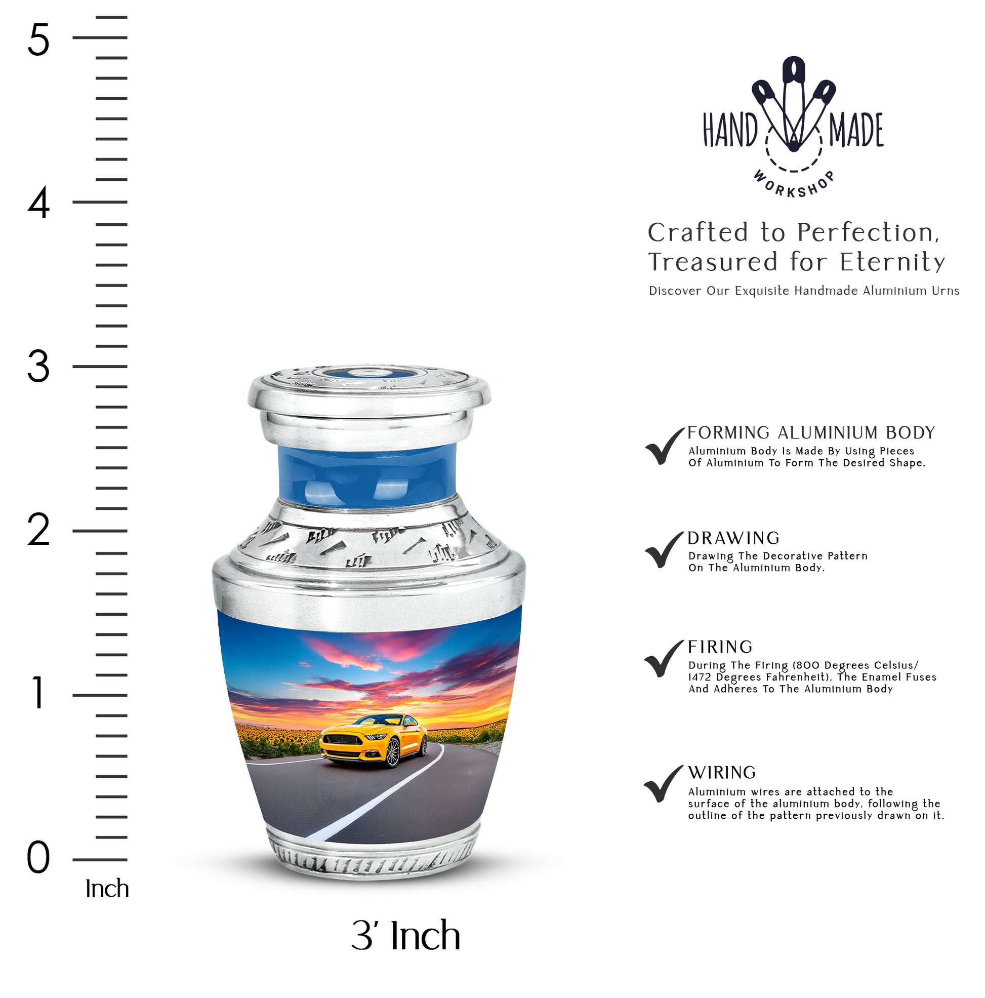 Navy Blue Car Cremation Urn top-down view of secure threaded lid - contemporary car design with modern artistic flair - mini keepsake memorial for portion of cremation ashes