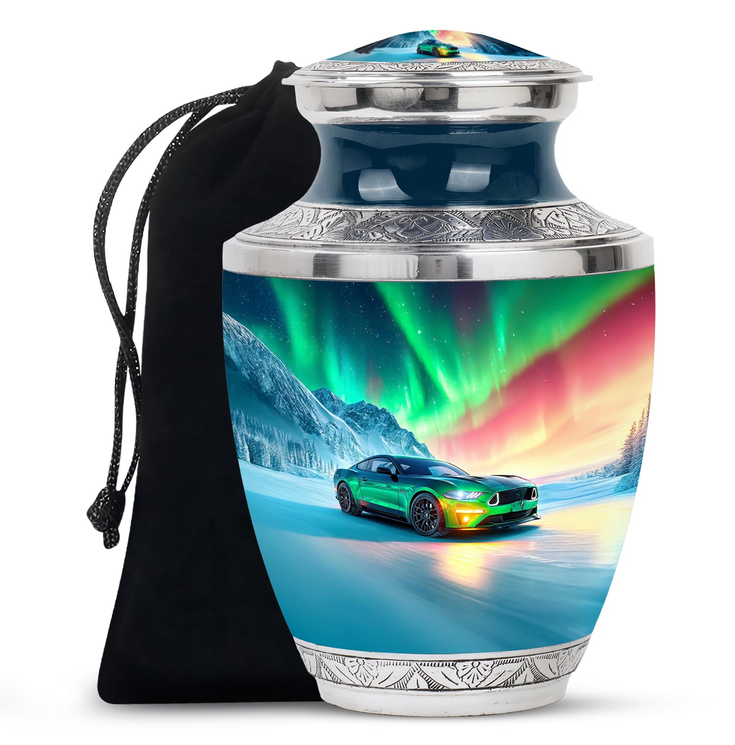 Sky Blue Car Cremation Urn side profile showing urn shape - contemporary car design with modern artistic flair - full-size 10 inch 200 cubic inch adult cremation urn