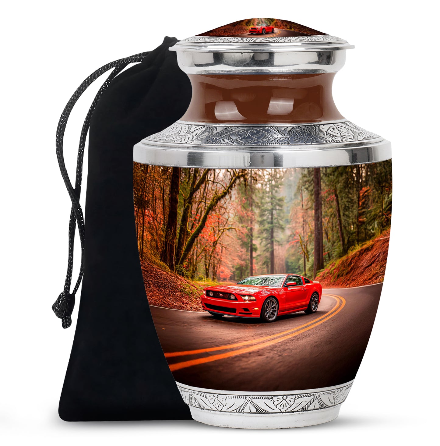 Amber Gold Car Cremation Urn side profile showing urn shape - contemporary car design with modern artistic flair - full-size 10 inch 200 cubic inch adult cremation urn