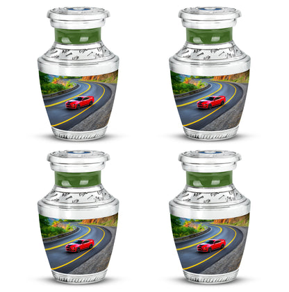 Obsidian Black Car Cremation Urn back view with polished surface - artistic car interpretation with creative detail - 10 inch aluminum urn for cremated remains