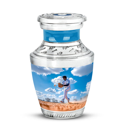 Inspiring Blue Baseball Reflection Urn for Human Ashes - 10-inch, 200 cu in - Yatskia