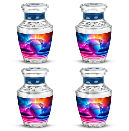 Soft Blue Baseball Cremation Urn back view with polished surface - artistic baseball interpretation with creative detail - 10 inch aluminum urn for cremated remains