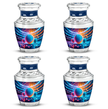 Cobalt Blue Baseball Cremation Urn back view with polished surface - artistic baseball interpretation with creative detail - 10 inch aluminum urn for cremated remains