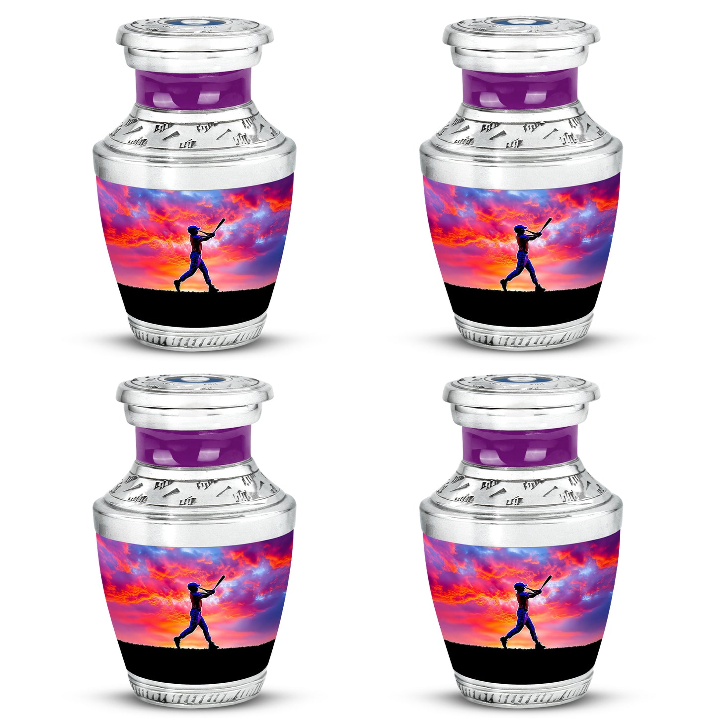 Amethyst Purple Baseball Cremation Urn back view with polished surface - contemporary baseball design with modern artistic flair - 10 inch aluminum urn for cremated remains