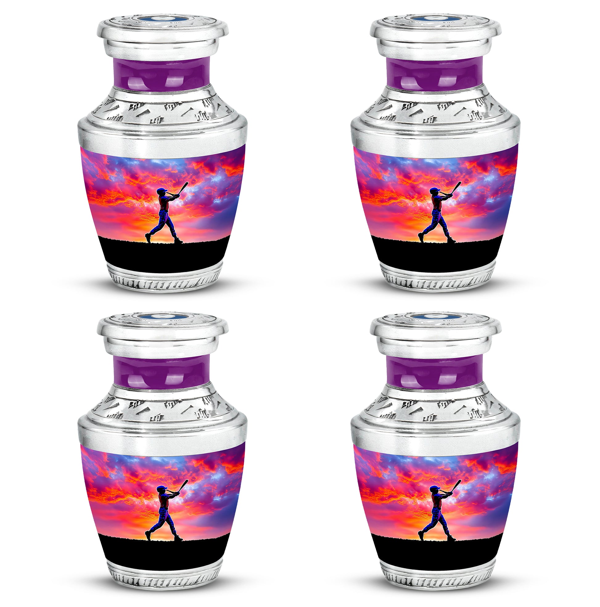 Amethyst Purple Baseball Cremation Urn back view with polished surface - contemporary baseball design with modern artistic flair - 10 inch aluminum urn for cremated remains