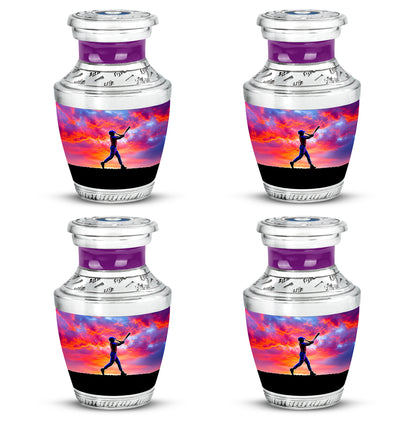 Amethyst Purple Baseball Cremation Urn back view with polished surface - contemporary baseball design with modern artistic flair - 10 inch aluminum urn for cremated remains