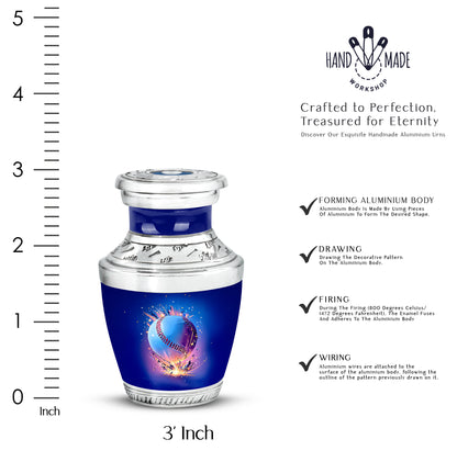 Celestial Blue Baseball Cremation Urn top-down view of secure threaded lid - contemporary baseball design with modern artistic flair - mini keepsake memorial for portion of cremation ashes