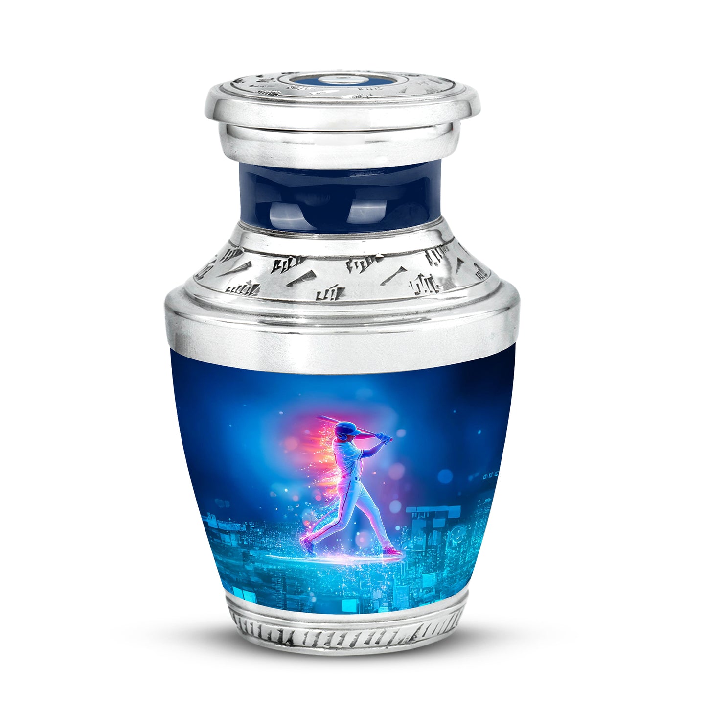 Luminous Blue Baseball Honor Urn for Human Ashes - 10-inch, 200 cu in - Yatskia