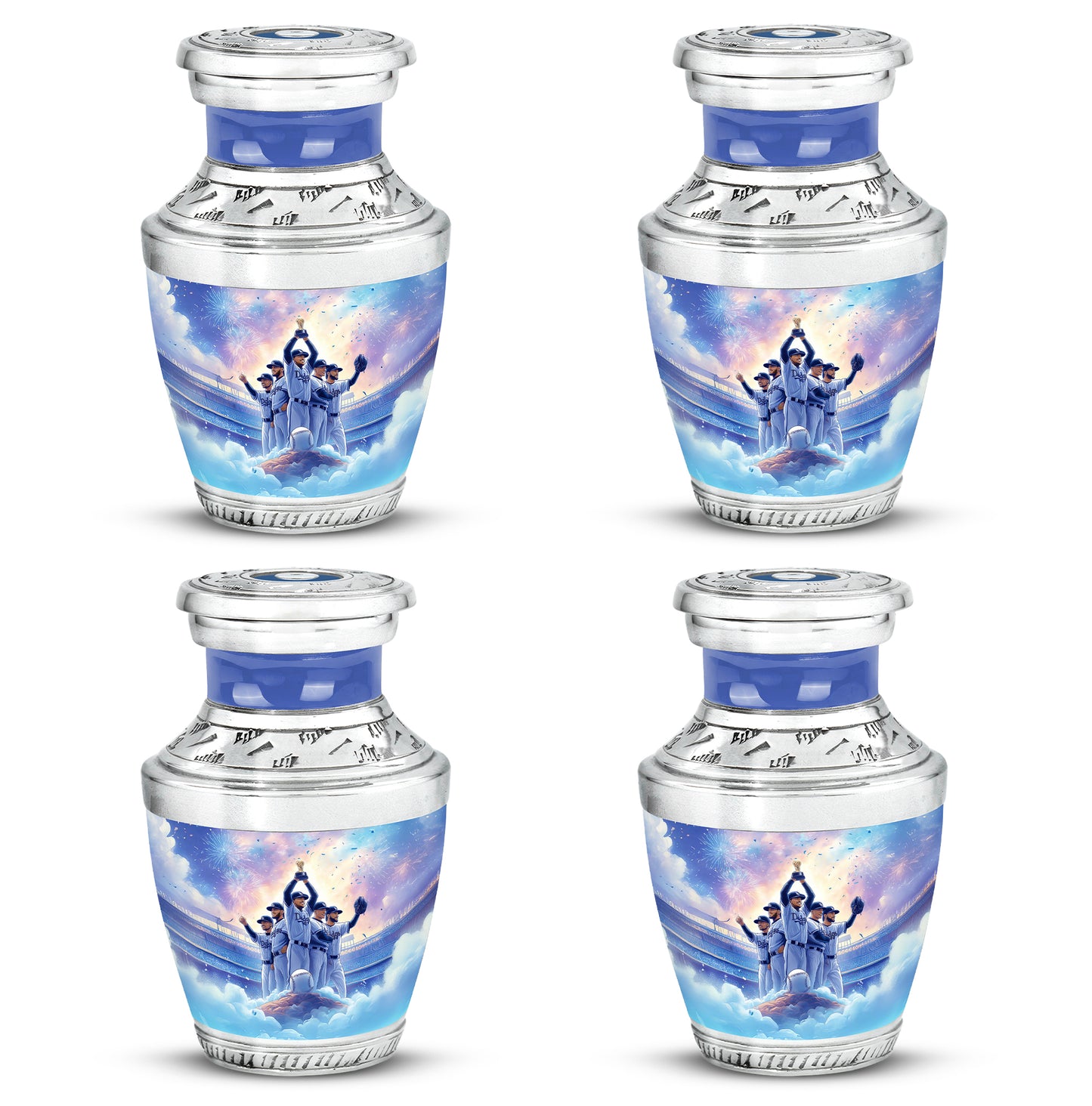 Majestic Purple Baseball Cremation Urn back view with polished surface - contemporary baseball design with modern artistic flair - 10 inch aluminum urn for cremated remains