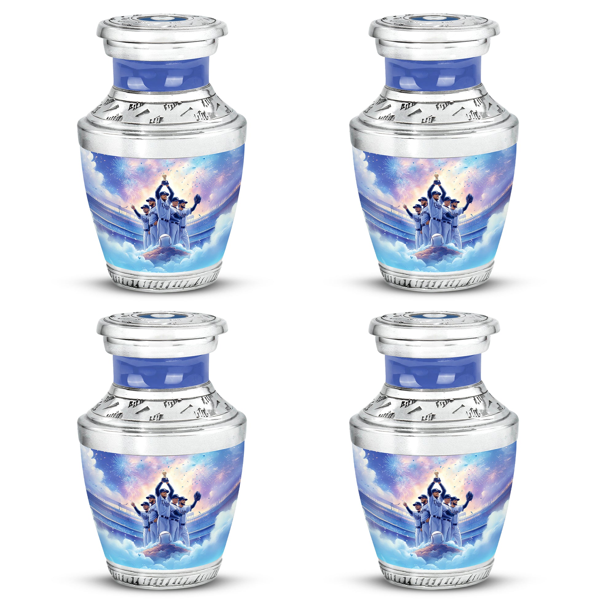 Majestic Purple Baseball Cremation Urn back view with polished surface - contemporary baseball design with modern artistic flair - 10 inch aluminum urn for cremated remains