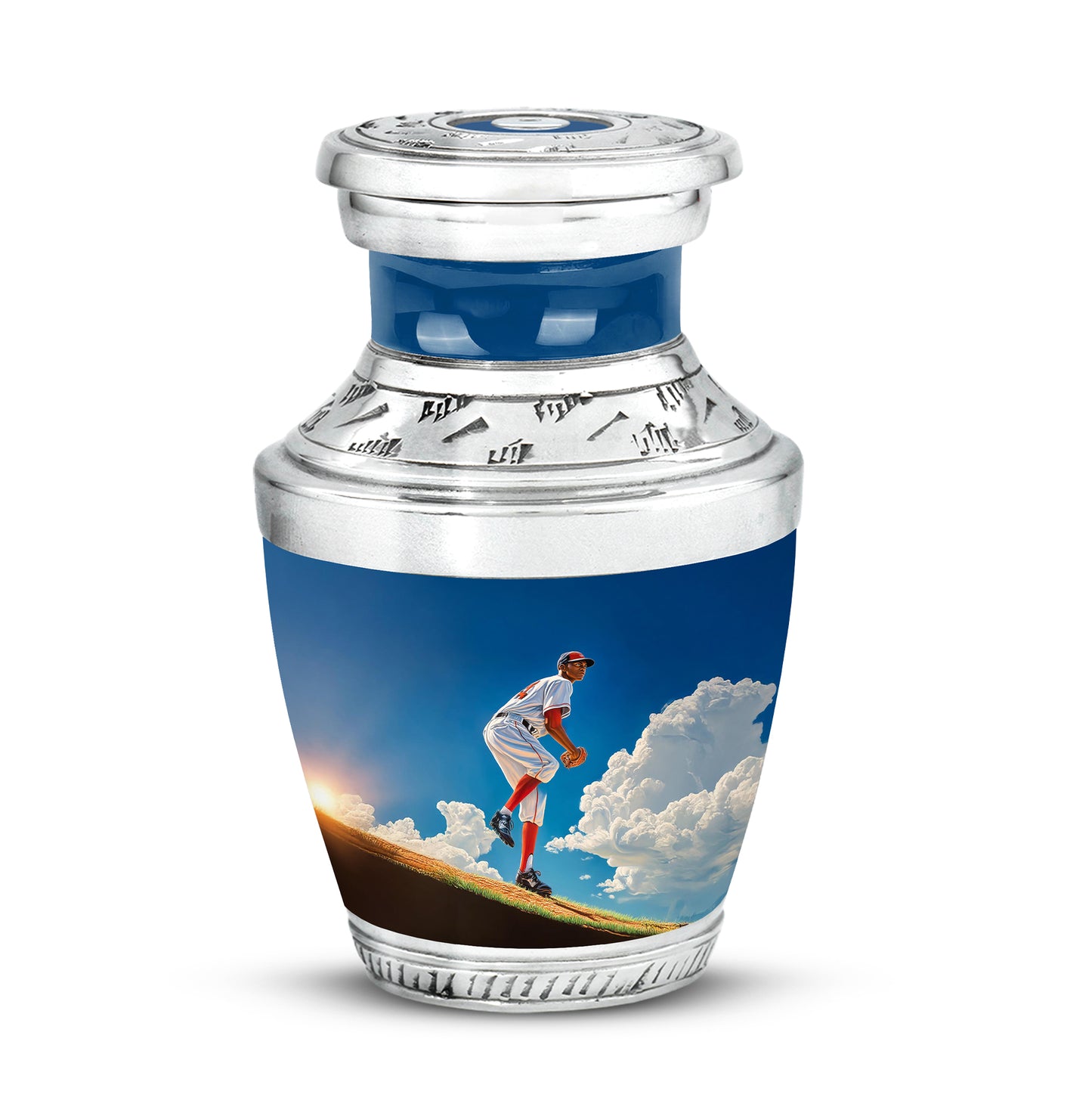 Personalized Baseball Cremation Urns - Pristine Blue 10-inch, 200 cu in - Yatskia