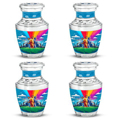 Celestial Blue Baseball Cremation Urn back view with polished surface - contemporary baseball design with modern artistic flair - 10 inch aluminum urn for cremated remains