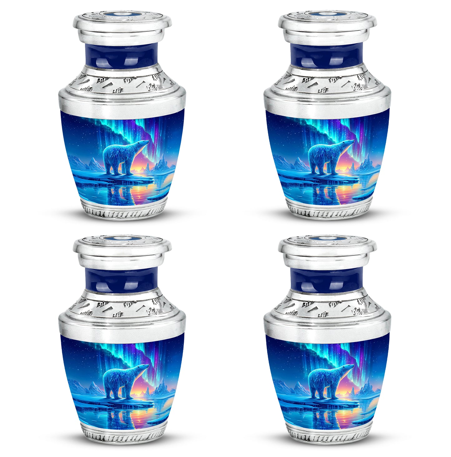 Icy Blue Bear Cremation Urn back view with polished surface - contemporary bear design with modern artistic flair - 10 inch aluminum urn for cremated remains
