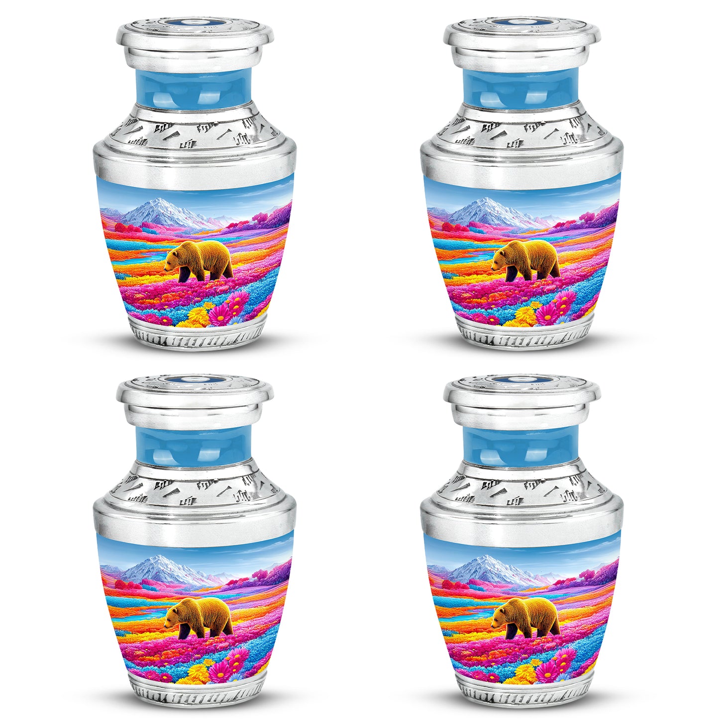 Icy Blue Bear Cremation Urn back view with polished surface - contemporary bear design with modern artistic flair - 10 inch aluminum urn for cremated remains